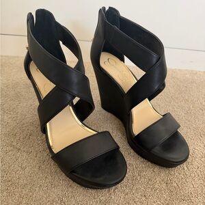 Jessica Simpson Black Crisscross Wedges size 8.5/39.5